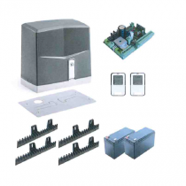 Motorización de puerta corredera Slidegate HOME (1 motor, 1 unidad de control, 2 controles remotos, 1 indicador LED, 1 juego de pilas, 1 batería de reserva, cremallera de 4 ml, placa de montaje)