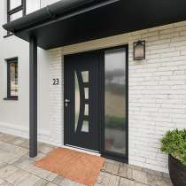Puerta de entrada ALU con vidrio esmerilado RAL7016