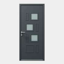 Puerta de entrada ALU RAL 7016 con vidrio esmerilado y molduras