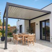 Pérgola bioclimática manual (1 módulo) con lamas aluminio orientables, adosada - jardin