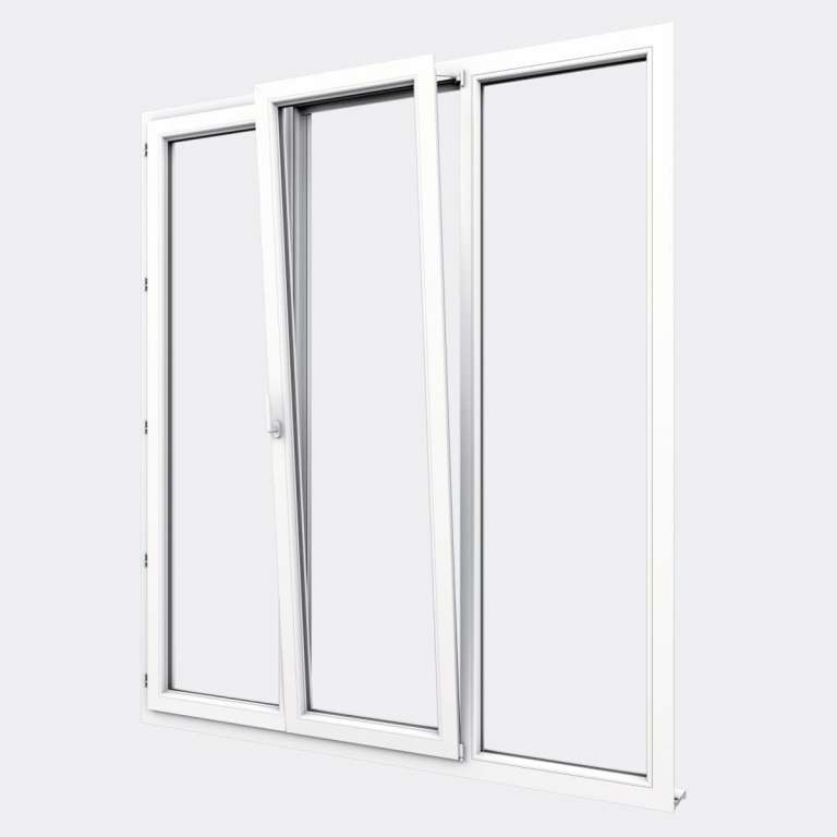 Porte Fenêtre PVC gamme Confort 2 vantaux dont 1 oscillo-battant 1 fixe ouvert