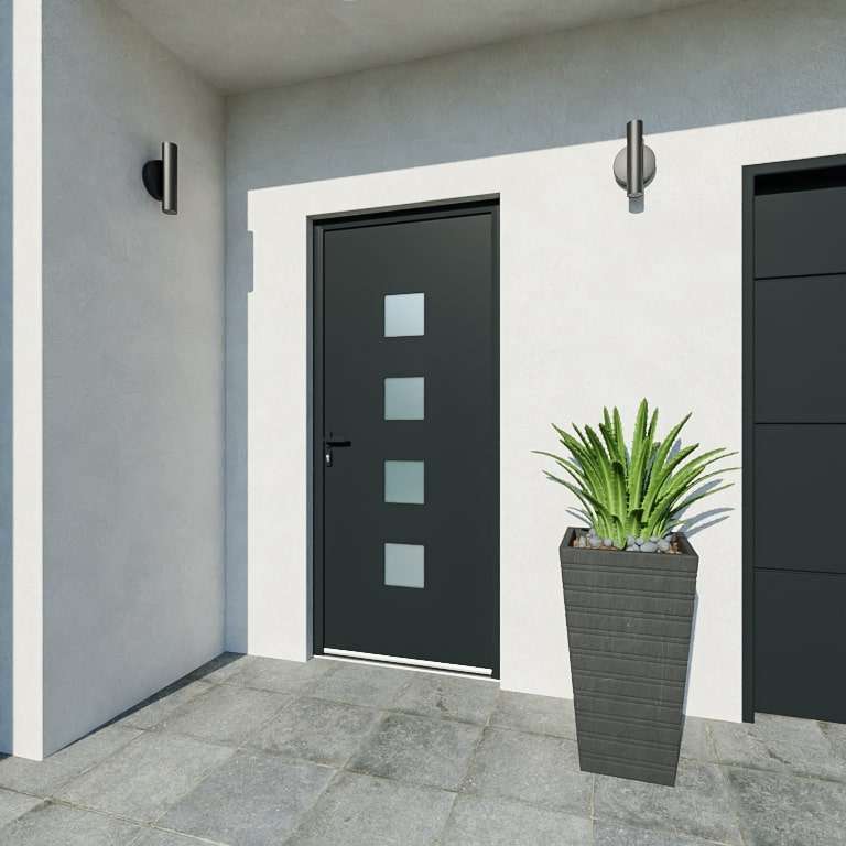 Puerta de entrada RAL 7016 con vidrio esmerilado cuadrado