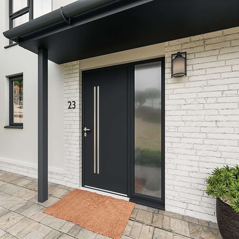 Puerta de entrada ALU con inserto alunox RAL7016