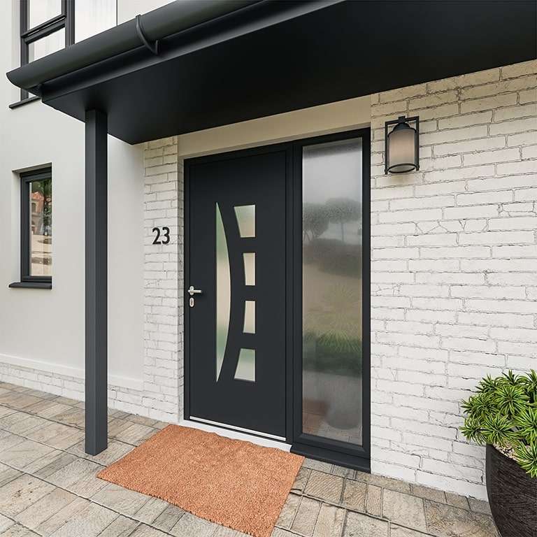 Puerta de entrada ALU con vidrio esmerilado RAL7016