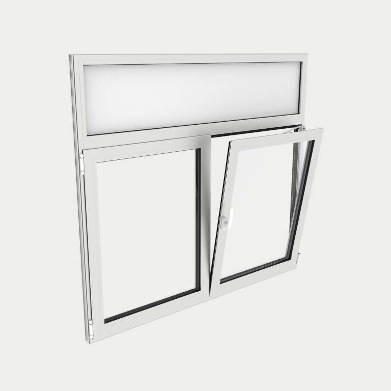 Ventana Aluminio gama AluMax 2 hojas de la cual 1 oscilobatiente con tapa de registro de persiana