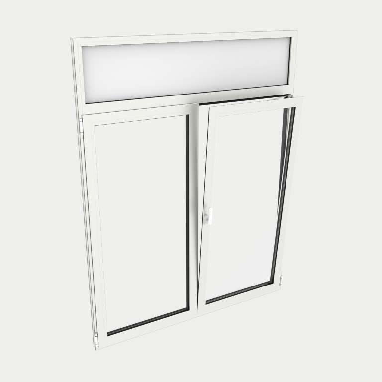 Puerta Balconera Aluminio gama AluMax 2 hojas de la cual 1 oscilobatiente con tapa de registro de persiana