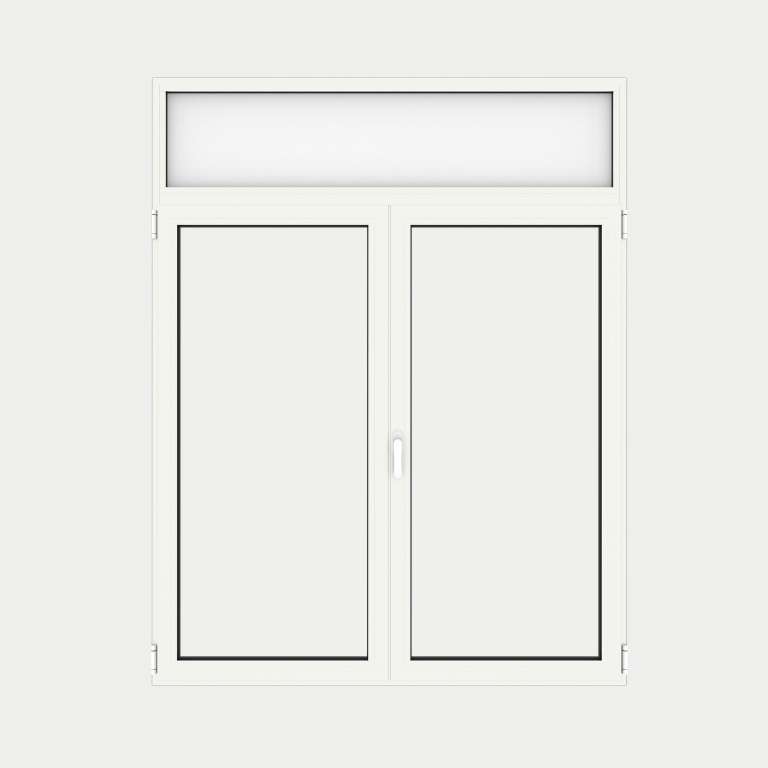 Puerta Balconera Aluminio gama AluMax 2 hojas de la cual 1 oscilobatiente con tapa de registro de persiana