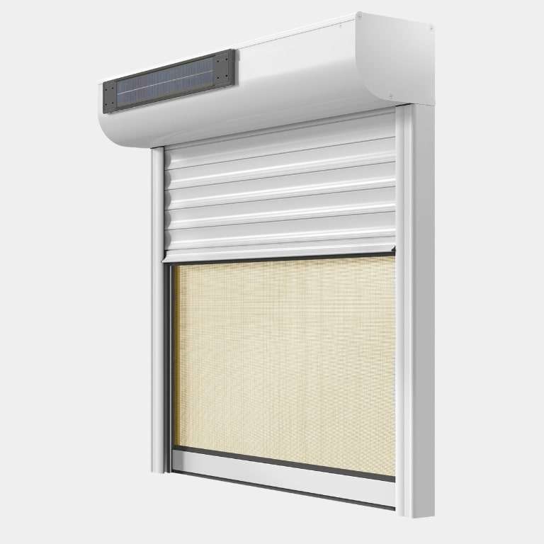 Persiana enrollable Aluminio Renovación motorización radio solar con mosquitera-estore