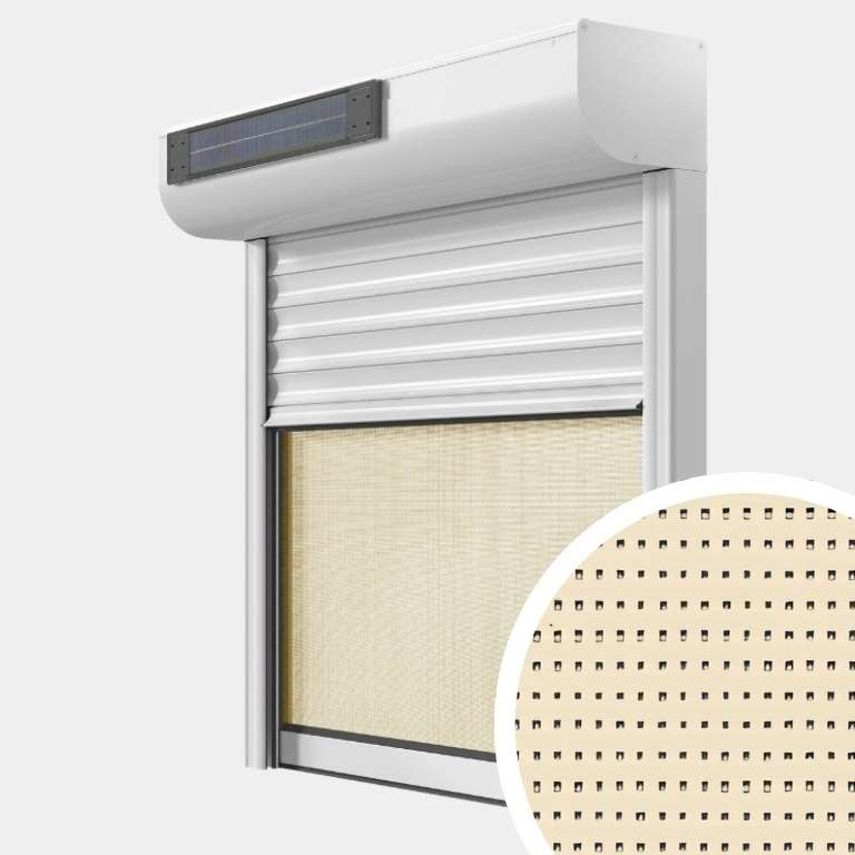 Persiana enrollable Aluminio Renovación motorización radio solar con mosquitera-estore con zoom en el lienzo