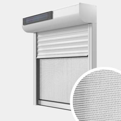 Persiana enrollable Aluminio Renovación motorización radio solar con mosquitera con zoom en el lienzo