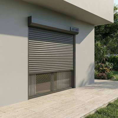 Persiana enrollable Aluminio renovación Solar motorización radio con mosquitera integrada bajo dintel