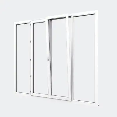 Porte Fenêtre PVC gamme Confort 2 vantaux dont 1 oscillo-battant 2 fixes ouvert