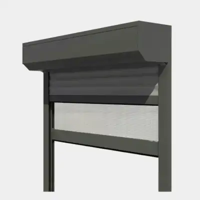 Persiana enrollable Aluminio renovación motorización radio con mosquitera integrada  gris